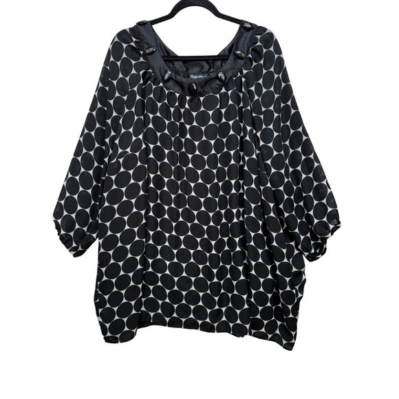 Maggie Barnes Womens Tunic Top Size 4X Black White Polka Dot Beaded Satin - Picture 1 of 16